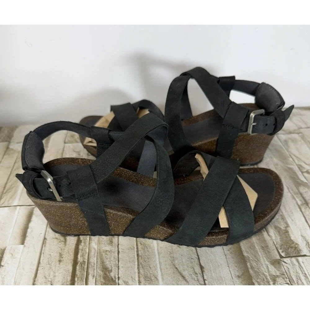 Teva Womens Mahonia Sandal Size 8 Black Nubuck Cork Wedge Heel Outdoor Casual